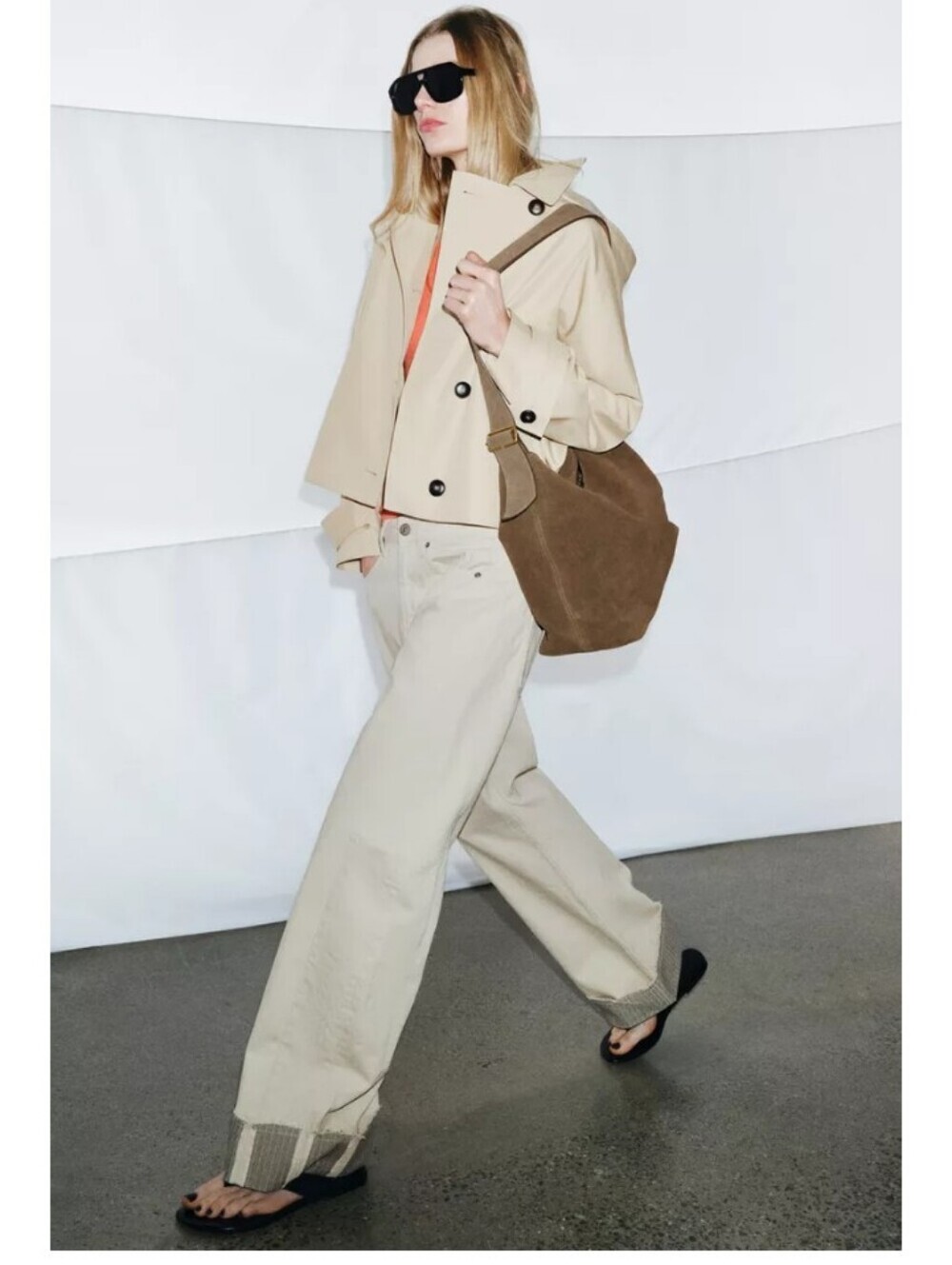 Zara ZW Collection Cropped Water Resistant Beige Trench Coat Jacket - Picture 7 of 12